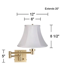 Barnes and Ivy Modern Swing Arm Wall Lamp Warm Antique Brass Plug-In Light Fixture Fabric Bell Shade Bedroom Bedside Reading