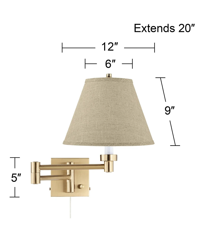 Barnes and Ivy Alta High 3 Light Bathroom Vanity Wall Lamp Light Fixture Mount Plug-In Cord Swing Arm with Burlap Empire Shade