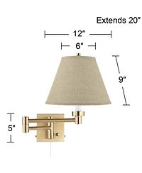 Barnes and Ivy Alta High 3 Light Bathroom Vanity Wall Lamp Light Fixture Mount Plug-In Cord Swing Arm with Burlap Empire Shade