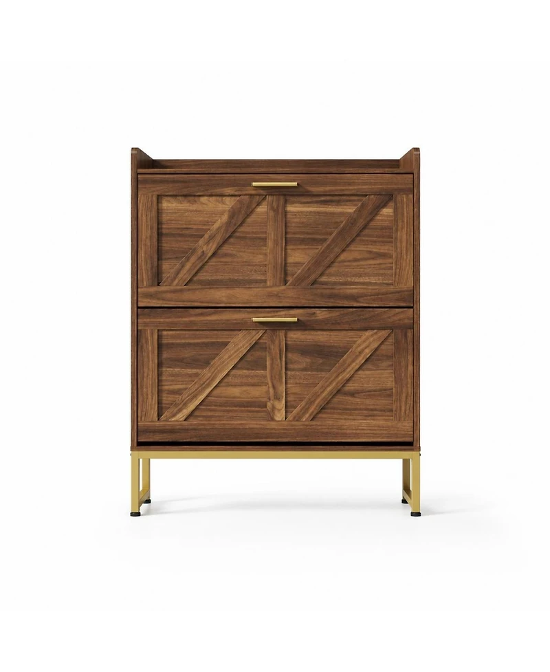 homfan Narrow Shoe Cabinet for Entryway with 2 Flip Drawers, Adjustable Shelves, Dustproof Back Panel