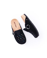 Minnetonka Women's Rhinestone Suede Adjustable Buckle Clogs