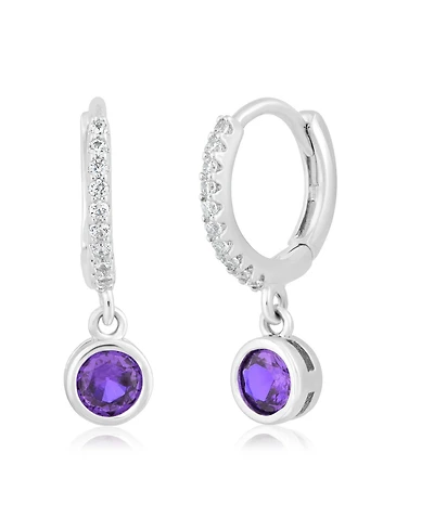 Simona Round Bezel Birthstone Small Cz Charm Hoops