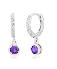 Simona Round Bezel Birthstone Small Cz Charm Hoops