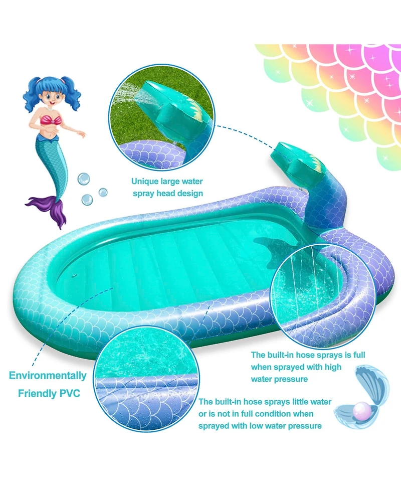 Aofar Mermaid Splash Pad Sprinkler Water Play Mat Pool Kids Toys