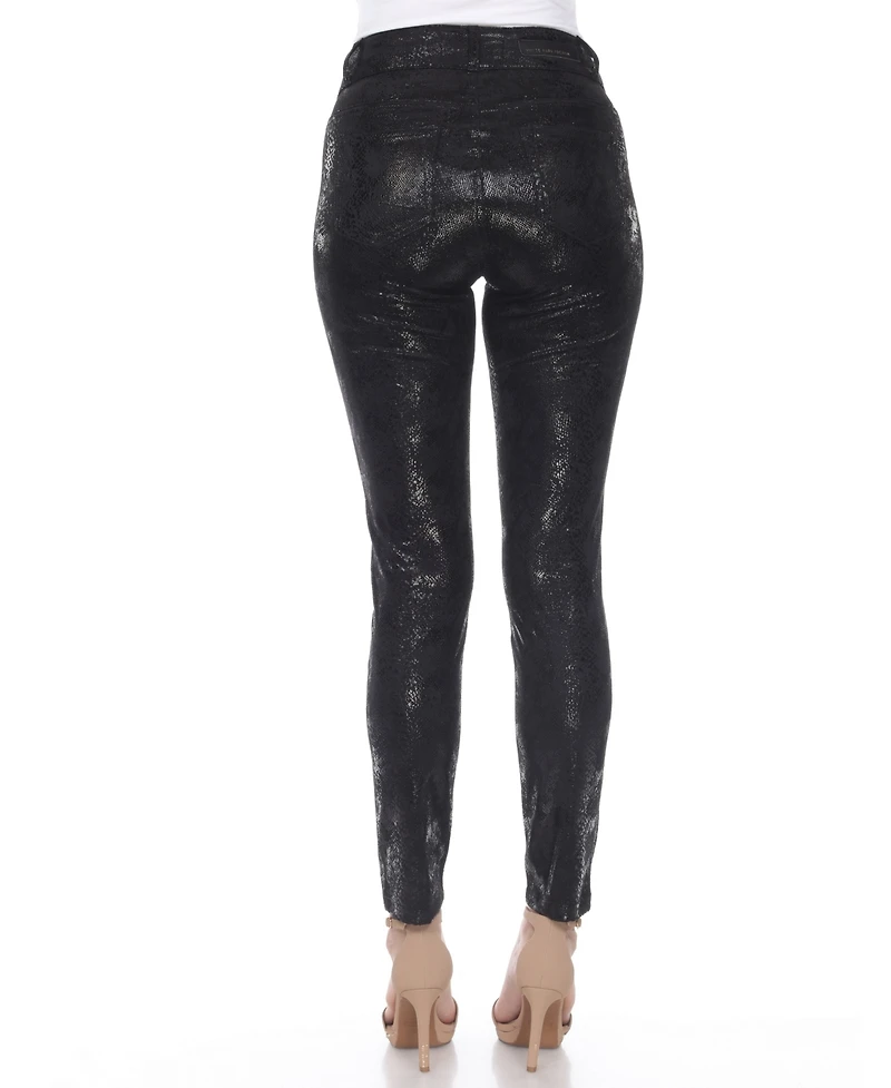 White Mark Women's Snake Print High Rise Ankle Pants