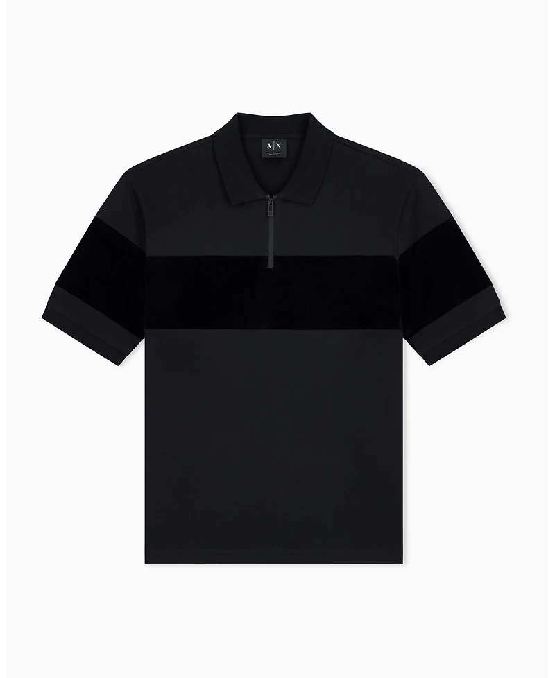 A|X Armani Exchange Men's Regular Fit Short Sleeve Mercerized Cotton Colorblock Zip Polo Shirt
