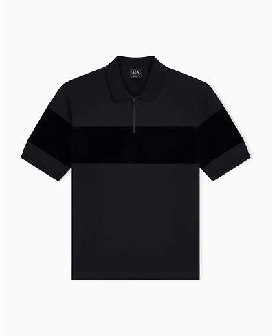 A|X Armani Exchange Men's Regular Fit Short Sleeve Mercerized Cotton Colorblock Zip Polo Shirt