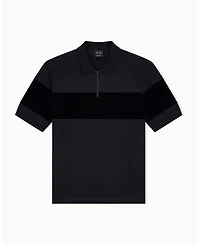 A|X Armani Exchange Men's Regular Fit Short Sleeve Mercerized Cotton Colorblock Zip Polo Shirt