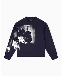 A|X Armani Exchange Men's Exposed Flower Bonded Cotton Crewneck Sweatshirt