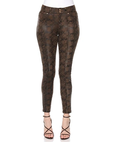 White Mark Women's Snake Print High Rise Ankle Pants