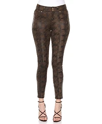 White Mark Women's Snake Print High Rise Ankle Pants