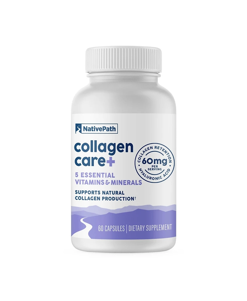 NativePath Collagen Care+, 5 Vitamin Blend with Hyaluronic Acid and Boron that Supports Collagen for Men and Women, 60 Capsules
