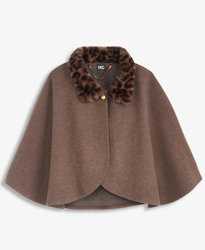 I.n.c. International Concepts Women's Solid Faux-Fur Animal-Print-Collar Cropped Cape, Macy's Exclusive