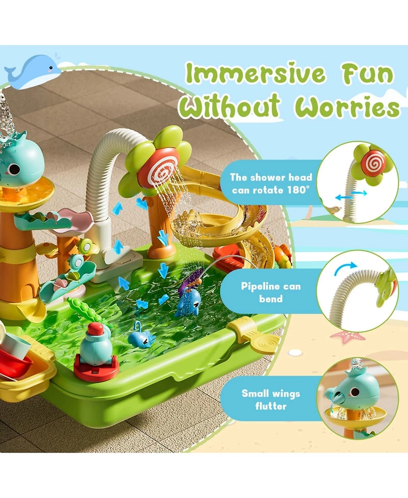 Gnuadz 4-in-1 Kids Sand Water Table Electric Pump Kitchen Sink Fishing Play