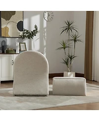 Rainsken Modern Upholstered Armless Chair, with Storage Ottoman, Chenille Accent Chair, for Living Room,Bedroom,Office and Reading Room