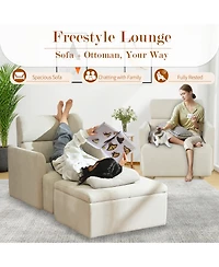 Rainsken Modern Oversized Accent Chair, Comfy Upholstered Armchair with Storage Ottoman and Side Pillows for Living Room, Reading Nook