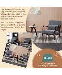 Rainsken Accent Chair with Side Table, Mid-Century Modern Upholstered Chair and Coffee Table Set for Living Room, Bedroom