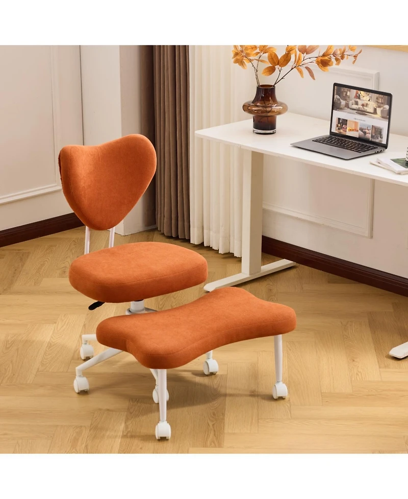 Rainsken Meditation chair, Corduroy fabric, with lumbar support and a height, Heart-Shaped Backrest, Adjustable Height, for Office, Study