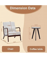 Rainsken Accent Chair with Side Table, Mid-Century Modern Upholstered and Coffee Table Set for Living Room, Bedroom