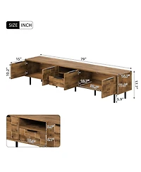 Rainsken 78" Modern Tv Stand, for TVs Up to 85", with Checkered Cabinet Doors, Storage Drawers and Open Shelves, for Living room, Bedroom