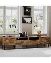 Rainsken 80" Mid Century Tv Stand, with 2 Drawers, 2 Doors, and Open Space, for TVs Up to 85", Media Console, for Living room, Bedroom, Home Theatre