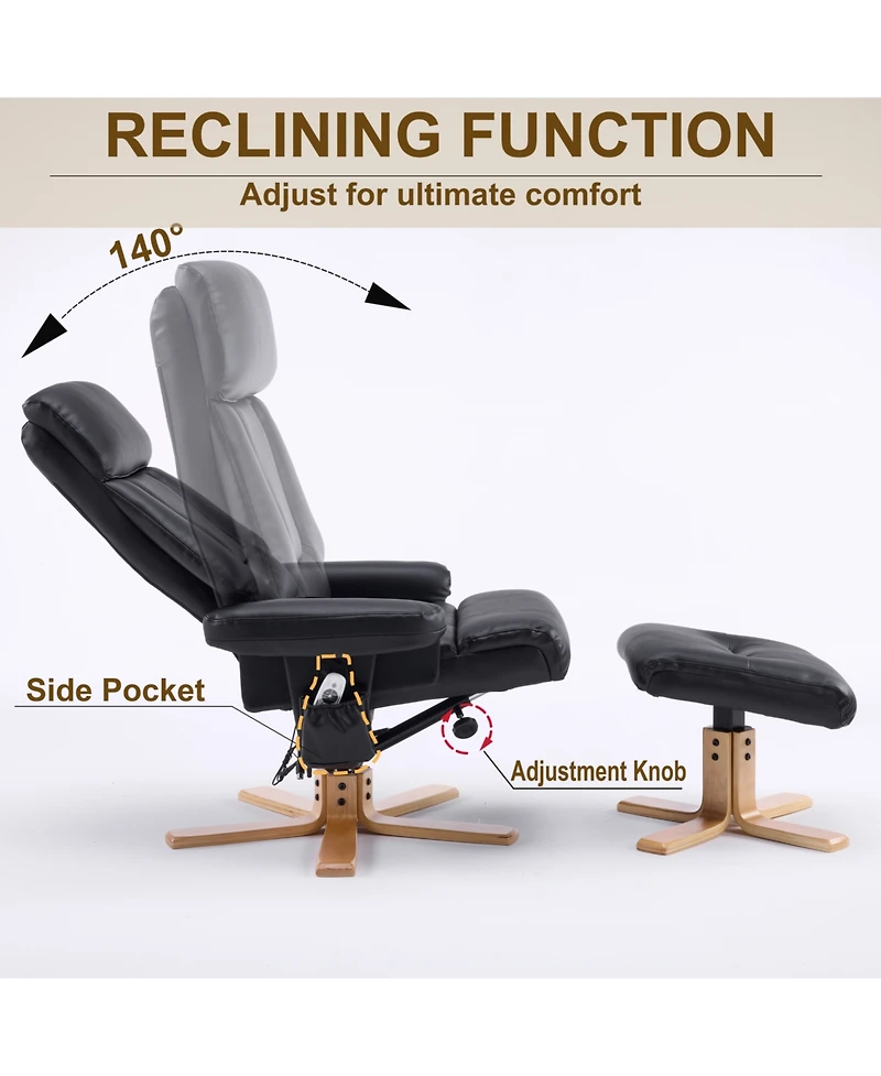 Rainsken 360degree(s) Swivel Accent Chair, with Upholstered Heated Massage, Ergonomic Lounge Recliner, with ottoma, for Bedroom, Office, Apartment