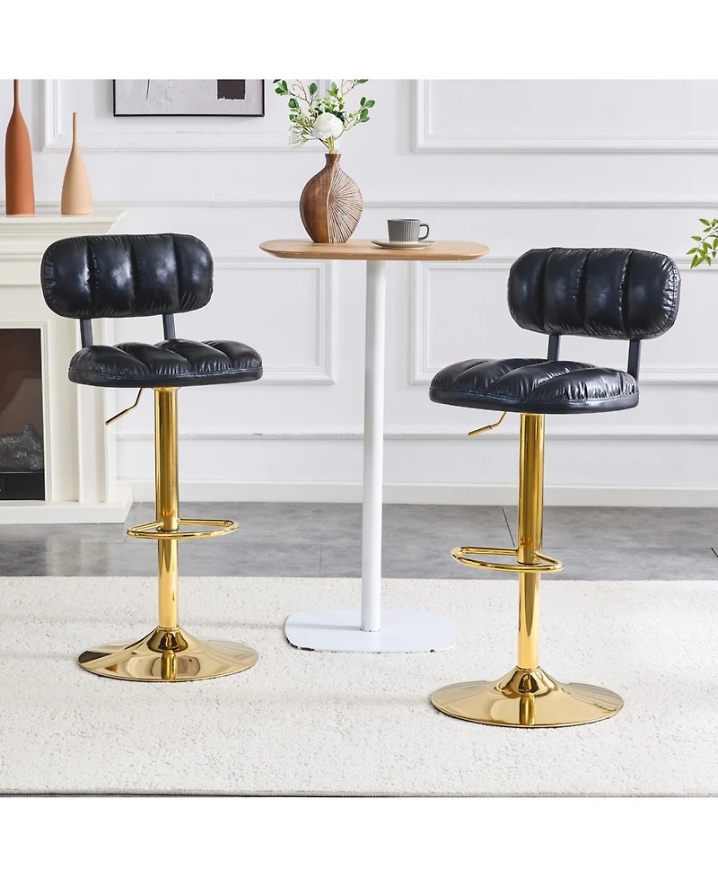 Rainsken Swivel Bar Stools Set of 2, Pu Leather Upholstered Seat, with Metal Base and Footrest, for Kitchen Island, Home Bar, Game Room