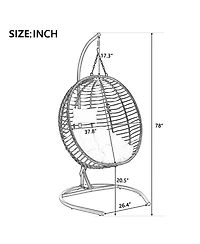 Rainsken Hanging Egg Chair with Cushion, Indoor Outdoor, Patio Wicker Hammock Chair, 350lbs Capacity, Metal Frame, for Patio Balcony Backyard