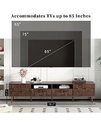 Rainsken 80" Mid Century Tv Stand, with 2 Drawers, 2 Doors, and Open Space, for TVs Up to 85", Media Console, for Living room, Bedroom