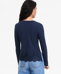 On 34th Women's Long-Sleeve Lace-Trim Knit Top, Macy's Exclusive