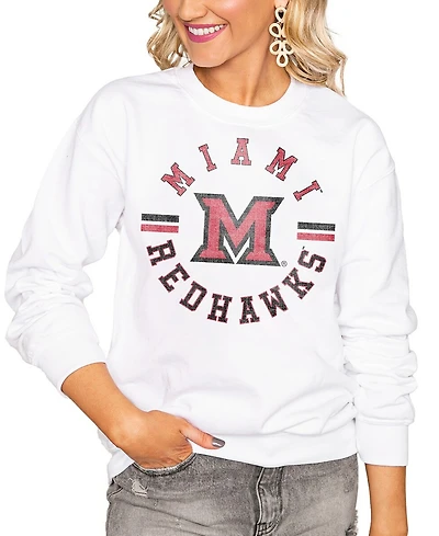 Gameday Couture Women's White Miami University RedHawks Oversized Vintage Days Perfect Crew Sweatshirt