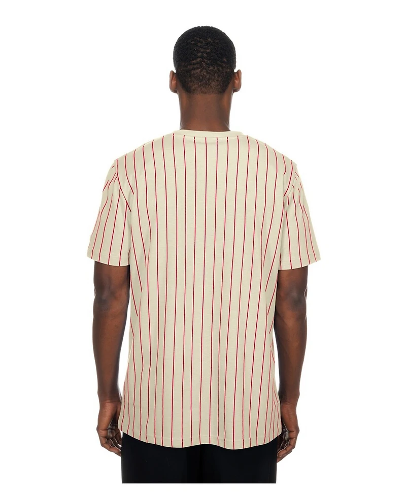 New Era Men's Cream Japan Baseball Throwback Meshback Pinstripe T-Shirt