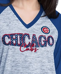 G-iii 4Her by Carl Banks Women's Royal/Heather Gray Chicago Cubs Speed Training 3/4-Sleeve Rhinestone V-Neck T-Shirt