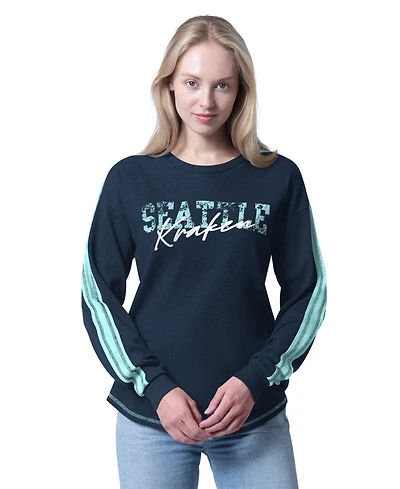 G-iii 4Her by Carl Banks Women's Deep Sea Blue Seattle Kraken Advantage Thermal Long-Sleeve Tri-Blend T-Shirt