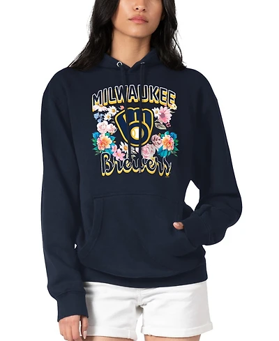 G-iii 4Her by Carl Banks Women's Navy Milwaukee Brewers Flowers Graphic Pullover Hoodie