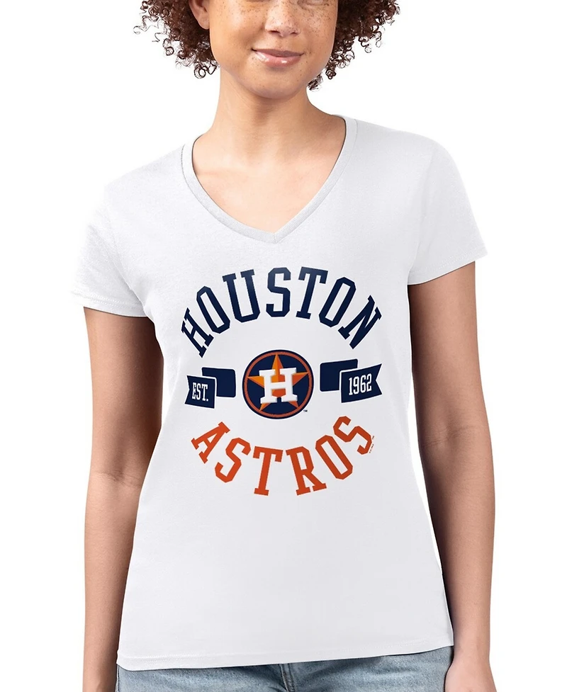 G-iii 4Her by Carl Banks Women's White Houston Astros Super-Slim Fit Lightweight City Graphic V-Neck T-Shirt