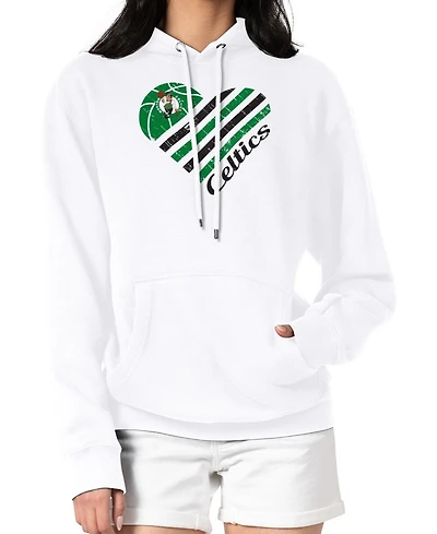 G-iii 4Her by Carl Banks Women's White Boston Celtics Heart Pullover Hoodie
