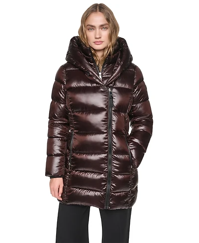 Dkny Women's Pearlized Hooded Walker with Bib Coat