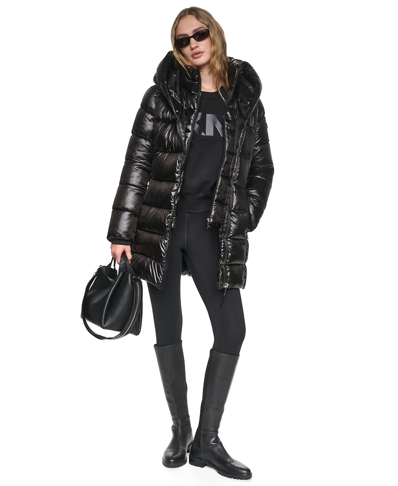Dkny Women's Pearlized Hooded Walker with Bib Coat