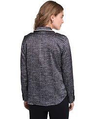 Karl Lagerfeld Paris Petite Print Tweed Trim Top