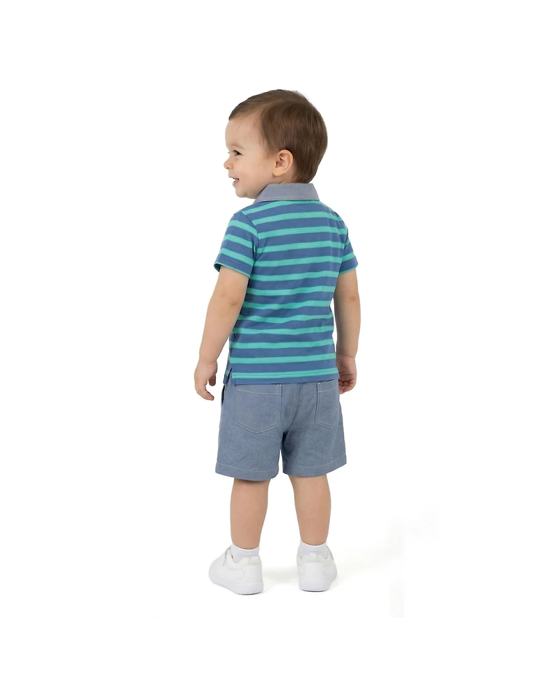 Andy & Evan Baby Boys Blue Stripe Pique Polo Set