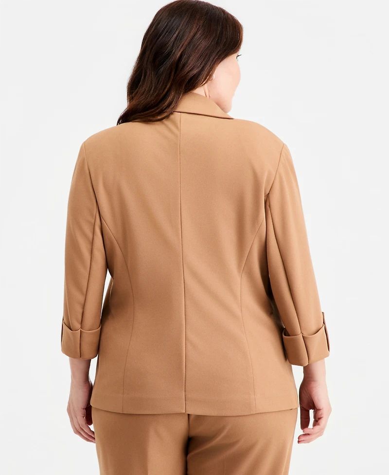Anne Klein Essentials Plus Roll-Tab-Sleeve One-Button Blazer