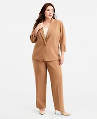 Anne Klein Essentials Plus Size Roll Tab Sleeve One Button Blazer High Rise Straight Leg Pants