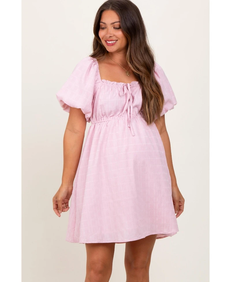 Pinkblush Maternity White Textured Bubble Sleeve Mini Dress