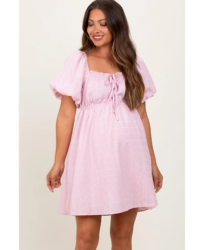 Pinkblush Maternity White Textured Bubble Sleeve Mini Dress