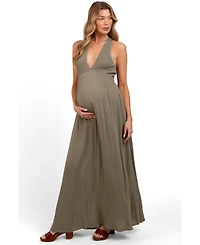 Pinkblush Maternity Olive Deep V-Neck Cross Back Maxi Dress