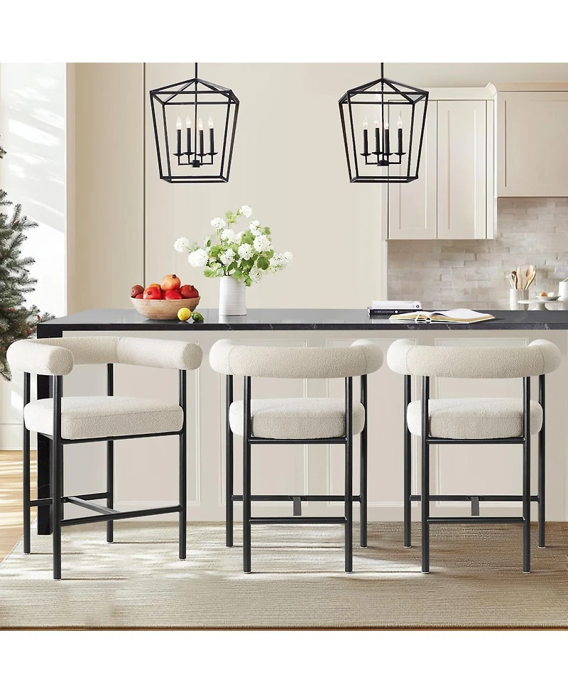 Maison Boucle 24" Boucle Upholstered Counter Height Bar Stools with Arms, Set of 3
