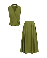 Cupshe Women's Collared Tied Front Skirt Set