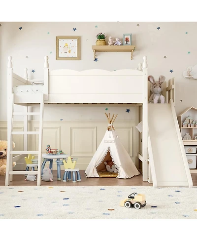 Streamdale Furniture Twin Loft Bed with Storage, Wardrobe, Slide, and Ladders, Solid Wood