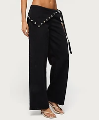Edikted Women's Button Foldover Low Rise Baggy Jeans